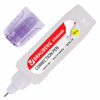картинка Ручка-корректор BRAUBERG, 10 мл, металлический наконечник, в упаковке с подвесом, 222059 от магазина МОЛТИ