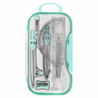 картинка Готовальня BRAUBERG SCHOOL KIT, 11 предметов, циркуль 115 мм, циркуль 125 мм, чертежные принадлежности, мятный цвет, 210706 от магазина МОЛТИ