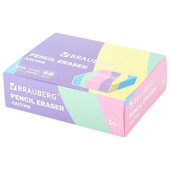 картинка Ластик кросс-серия PASTEL, 34х34х14 мм, квадратный, ассорти, ЭКО ПВХ, BRAUBERG, 273210 от магазина МОЛТИ