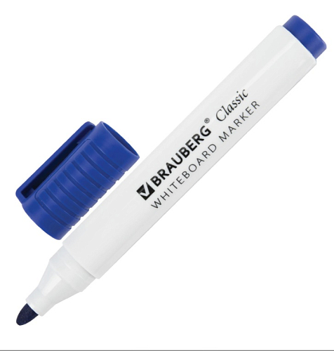 Маркер стираемый для белой доски СИНИЙ, BRAUBERG "CLASSIC", 3 мм, с клипом, 152115 