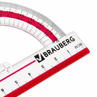 картинка Транспортир 10 см, 180 градусов, пластиковый, BRAUBERG "Crystal", прозрачный, с выделенной шкалой, подвес, 210292 от магазина МОЛТИ