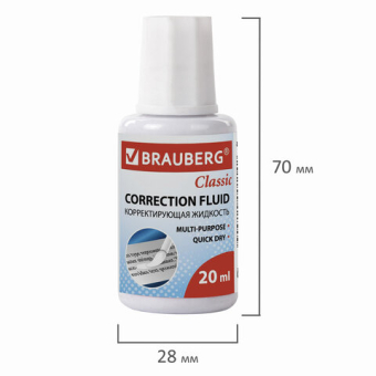 картинка Корректирующая жидкость BRAUBERG "Classic", быстросохнущая, 20 мл, с кисточкой, 220255 от магазина МОЛТИ
