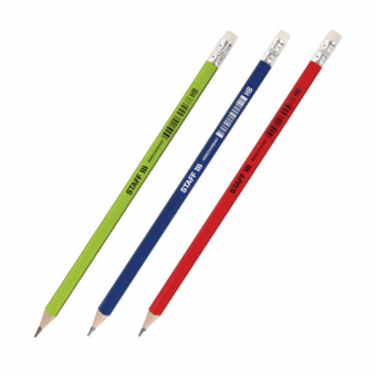 картинка Карандаш чернографитный STAFF "Basic" BLP-744, 1 шт., НВ, с ластиком, пластик, корпус ассорти, 181744 от магазина МОЛТИ