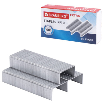 картинка Скобы для степлера цинковое покрытие №10, 1000 штук, BRAUBERG "EXTRA", до 20 листов, 229298 от магазина МОЛТИ
