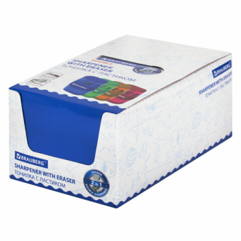 картинка Точилка с ластиком 2 в 1 BRAUBERG "Double", 2 отверстия, яркие цвета корпуса ассорти, 271987 от магазина МОЛТИ