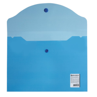 картинка Папка-конверт с кнопкой МАЛОГО ФОРМАТА (240х190 мм), А5, прозрачная, синяя, 0,18 мм, BRAUBERG, 224027 от магазина МОЛТИ