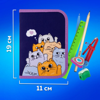 картинка Пенал ПИФАГОР, 1 отделение, 1 откидная планка, полиэстер, 19х13 см, "Cats greetings", 272291 от магазина МОЛТИ