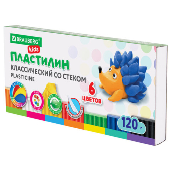 картинка Пластилин классический BRAUBERG KIDS, 6 цветов, 120 г, стек, ВЫСШЕЕ КАЧЕСТВО, 106435 от магазина МОЛТИ