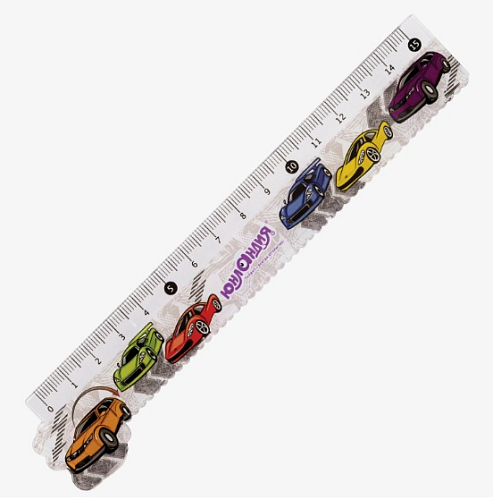 Линейка пластик 15 см ЮНЛАНДИЯ "МАШИНКИ", фигурная, цветная печать, с волнистым краем, 210729