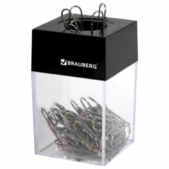 картинка Скрепочница магнитная с 50 никелированными скрепками 28 мм, РОССИЯ, BRAUBERG, 271179 от магазина МОЛТИ