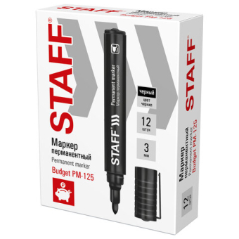 картинка Маркер перманентный STAFF "Basic Budget PM-125", ЧЕРНЫЙ, круглый наконечник 3 мм, 152174 от магазина МОЛТИ
