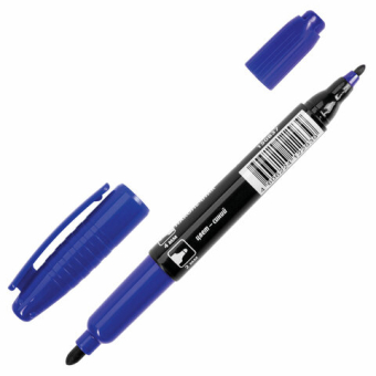 картинка Маркер перманентный двусторонний BRAUBERG, СИНИЙ, круглый наконечник, 2/4 мм, 150837 от магазина МОЛТИ