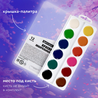 картинка Краски акварельные BRAUBERG 12 цветов "Аниме", медовые, круглые кюветы, 192552 от магазина МОЛТИ
