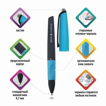 картинка Ручка стираемая гелевая с эргономичным грипом BRAUBERG REPEAT, СИНЯЯ, +3 сменных стержня, узел 0,7 мм, линия письма 0,5 мм, 143663 от магазина МОЛТИ