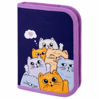 картинка Пенал ПИФАГОР, 1 отделение, 1 откидная планка, полиэстер, 19х13 см, "Cats greetings", 272291 от магазина МОЛТИ
