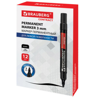 картинка Маркер перманентный BRAUBERG "Contract", ЧЕРНЫЙ, круглый наконечник, 3 мм, 150465 от магазина МОЛТИ
