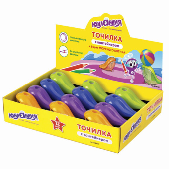 картинка Точилка ЮНЛАНДИЯ "Морской котик", с контейнером, пластиковая, корпус ассорти, 228463 от магазина МОЛТИ