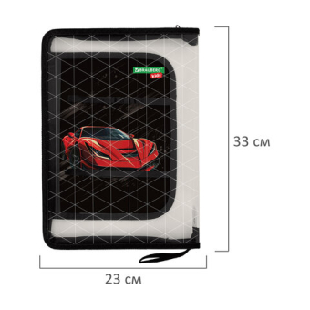 картинка Папка для труда на молнии BRAUBERG KIDS А4, 1 отделение, прозрачная, органайзер, "Red car", 272209 от магазина МОЛТИ
