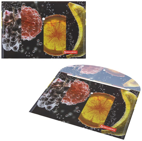 Папка-конверт с кнопкой BRAUBERG FRESH ZONE, А4, 160 мкм, до 100 листов, цветная печать, 228034