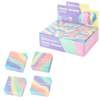 картинка Ластик кросс-серия PASTEL, 34х34х14 мм, квадратный, ассорти, ЭКО ПВХ, BRAUBERG, 273210 от магазина МОЛТИ