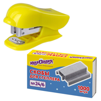 картинка Степлер №24/6, 26/6 МИНИ ЮНЛАНДИЯ "Дельфин", до 20 листов + скобы 24/6 1000 шт., ассорти, блистер, 228597 от магазина МОЛТИ