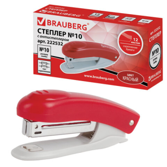 картинка Степлер №10 BRAUBERG "Original", до 12 листов, с антистеплером, красный, 222532 от магазина МОЛТИ