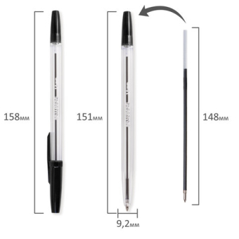 картинка Ручка шариковая BRAUBERG "Line", ЧЕРНАЯ, корпус прозрачный, узел 1 мм, линия письма 0,5 мм, 141098 от магазина МОЛТИ