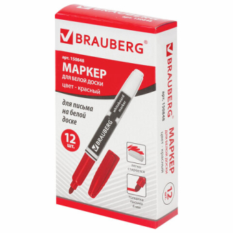 картинка Маркер стираемый для белой доски КРАСНЫЙ, BRAUBERG, 4 мм, с клипом, эргономичный корпус, 150848 от магазина МОЛТИ