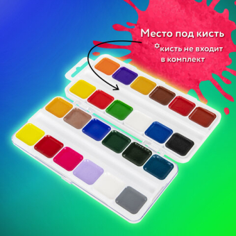 картинка Краски акварельные BRAUBERG KIDS, медовые, 24 цвета, квадратные кюветы, пластиковый пенал, 192284 от магазина МОЛТИ