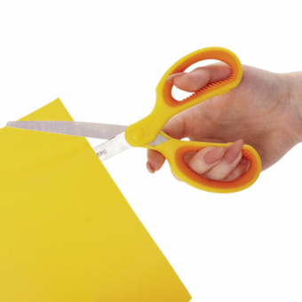 картинка Ножницы BRAUBERG "Original", 155 мм, оранжево-желтые, ребристые резиновые вставки, 236450 от магазина МОЛТИ