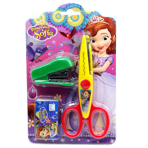 Канцелярский набор 829 ножницы фигурные+степлер+скобы в блистере 17х1,5х12см