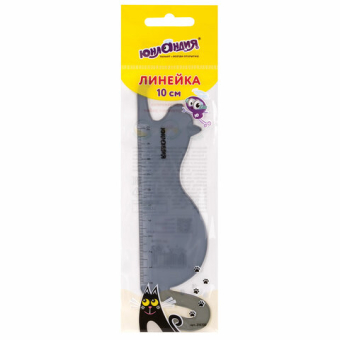 картинка Линейка пластик 10 см ЮНЛАНДИЯ "КОШКА", фигурная, тонированная прозрачная, европодвес, 210730 от магазина МОЛТИ