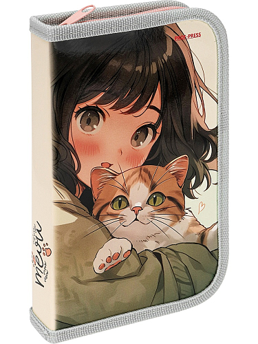 Пенал 1-секц, большой ДЕВОЧКА С КОШЕЧКОЙ (ПН-7382) 190х115, глянц.ламинир.