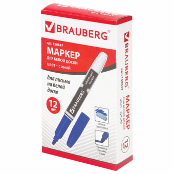 картинка Маркер стираемый для белой доски СИНИЙ, BRAUBERG, 4 мм, с клипом, эргономичный корпус, 150847 от магазина МОЛТИ