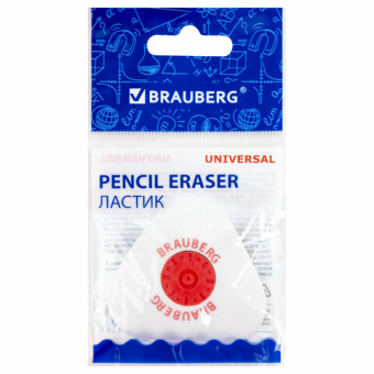 картинка Ластик BRAUBERG "Universal", 45х45х10 мм, белый, треугольный, красный пластиковый держатель, 222473 от магазина МОЛТИ