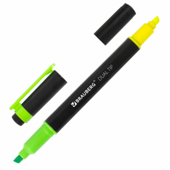 картинка Текстовыделитель двусторонний BRAUBERG, ЖЕЛТЫЙ/ЗЕЛЕНЫЙ, линия 1-4 мм, 150841 от магазина МОЛТИ