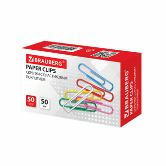 картинка Скрепки большие 50 мм, цветные, 50 шт., в картонной коробке, BRAUBERG, 221533 от магазина МОЛТИ