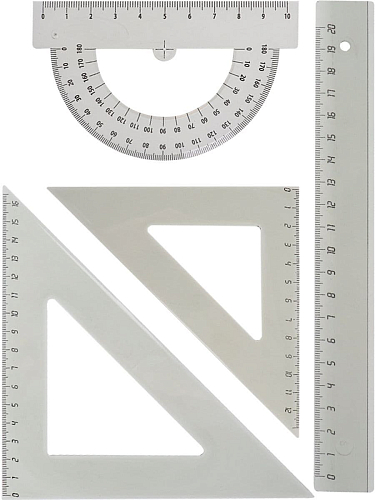 Набор чертежный средний (НЧ-3170) (треуг.12см,16см, линейка 20 см, транспортир),прозрач.тонирова