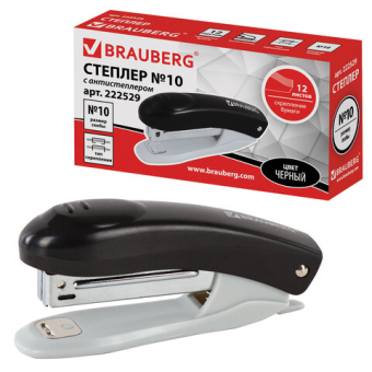картинка Степлер №10 BRAUBERG "Original", до 12 листов, с антистеплером, черный, 222529 от магазина МОЛТИ