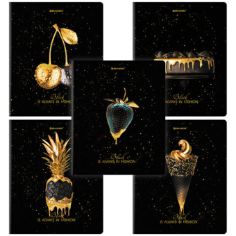 картинка Тетрадь А5, 48 л., BRAUBERG, скоба, клетка, матовая ламинация, фольга, "Black&Gold" (микс в спайке), 404370 от магазина МОЛТИ