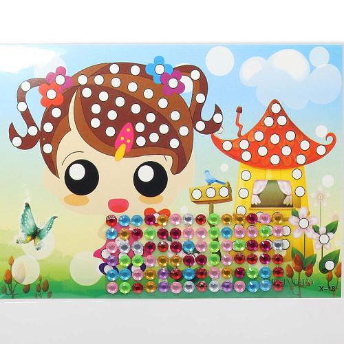 Наклейка-аппликация X18 со стразами Девочка с домиком 13*21