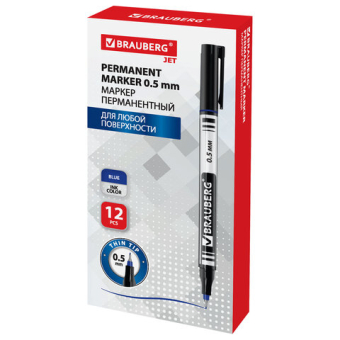 картинка Маркер перманентный BRAUBERG "Jet", СИНИЙ, супертонкий металлический наконечник 0,5 мм, 150508 от магазина МОЛТИ