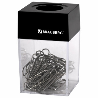 картинка Скрепочница магнитная с 50 никелированными скрепками 28 мм, РОССИЯ, BRAUBERG, 271179 от магазина МОЛТИ