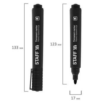 картинка Маркер перманентный STAFF Basic Budget PM-125, ЧЕРНЫЙ, круглый наконечник 3 мм, 152174 от магазина МОЛТИ