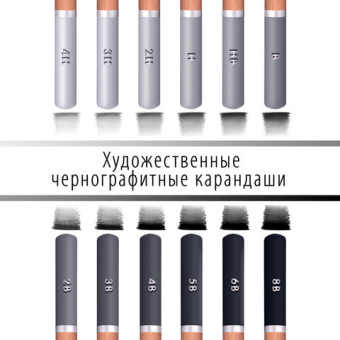 картинка Карандаши художественные чернографитные 4H-8B, НАБОР 12 штук, BRAUBERG ART "CLASSIC", 181542 от магазина МОЛТИ