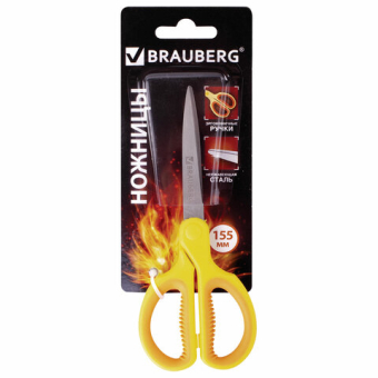 картинка Ножницы BRAUBERG "Original", 155 мм, оранжево-желтые, ребристые резиновые вставки, 236450 от магазина МОЛТИ