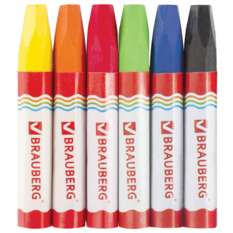 картинка Восковые мелки утолщенные BRAUBERG "АКАДЕМИЯ", НАБОР 6 цветов, на масляной основе, яркие цвета, 227294 от магазина МОЛТИ