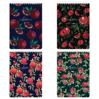 картинка Блокнот А5, 146х206 мм, 60 л., гребень, картон, жесткая подложка, клетка, BRAUBERG, "Гранаты", 114366 от магазина МОЛТИ