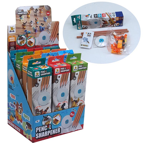 Конструктор SM2514В (12) Точилка животное+ластик+3 карандаша РС40+ 3+ 17,5х3х5см пластик 