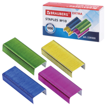 картинка Скобы для степлера цветные №10, 1000 штук, BRAUBERG "EXTRA", до 20 листов, 229300 от магазина МОЛТИ